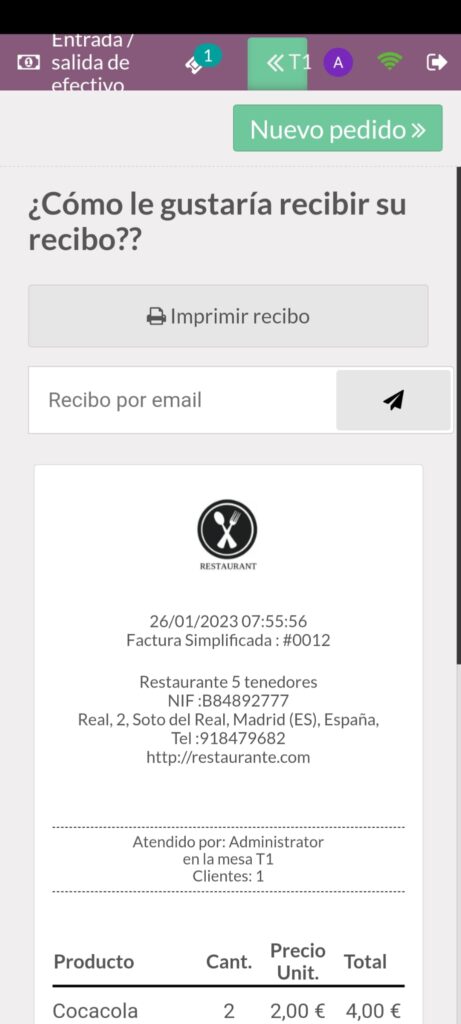 captura comandero ticket
