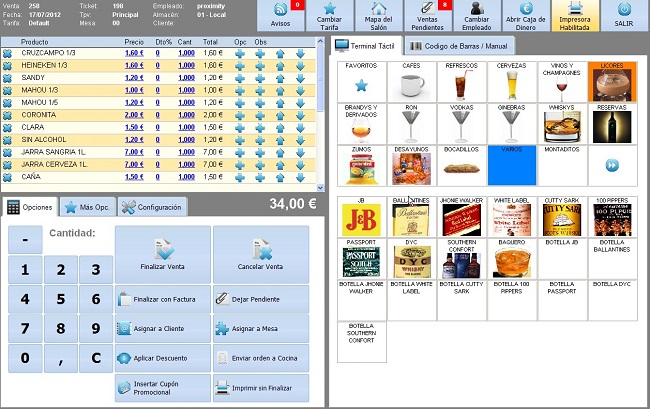 Programa hostelería para comandero tablet