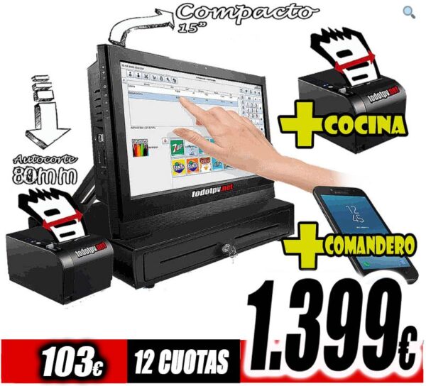 TPV COMPLETO TÁCTIL CON COCINA Y SISTEMA COMANDEROS NUEVO